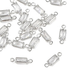 Clear SHEGRACE Brass Pave Cubic Zirconia Rectangle Connector Charms, Cadmium Free & Nickel Free & Lead Free, Long-Lasting Plated, Real Platinum Plated, Clear, 11x3x1.5mm, Hole: 1mm & 1.2mm