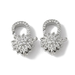 Платина Латунные микро проложить кубического циркония когтя омара застежками, стойки покрытие, долговечный, без свинца и без кадмия, цветок, платина, 20x13.5x7 мм, отверстие : 1.8 мм