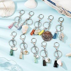 Платина Брелки из ракушек, разнообразные, с кисточкой из цинкового сплава и искусственной замши, платина, 100 мм