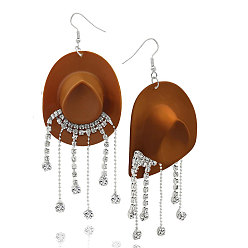 Сиена Пластиковые серьги-подвески со стразами, платина, цвет охры, 110x51 мм