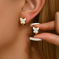 Бабочка Серьги из 201 нержавеющей стали, со стразами, золотые, бабочка, 13x10 мм