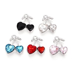 (52) Непрозрачная лаванда Подвески из сплава и страза, вишня, платина, разноцветные, 19x16x5.5~6 мм, отверстие : 1.8 мм