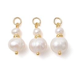 Золотой Подвески из натурального пресноводного жемчуга, Подвески из бисера в форме картофеля с 304 соединительными кольцами из нержавеющей стали, белые, золотые, 19~20x10x8.5~9 мм, отверстие : 3 мм