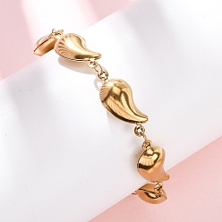 Настоящее золото 18K 304 Браслеты из нержавеющей стали в форме капли для женщин, ионное покрытие (ip), реальный 18 k позолоченный, 7-1/8 дюйм (18 см)