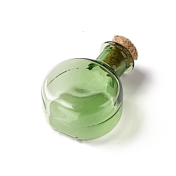 Lime Green Flat Round Miniature Glass Bottles, with Cork Stoppers, Empty Wishing Bottles, for Dollhouse Accessories, Jewelry Making, Lime Green, 11.5x21x31mm
