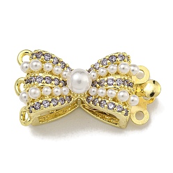 лаванда Латунные микро проложить кубического циркония ящик с застежками, с пластиковой жемчужины, без никеля , бантом, 3 нитей, 6-луночное, лаванда, 12.5x23.5x9.5 мм, отверстие : 1.2 мм