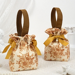 (932FM) Темно-синий аква-матовый с подкладкой Портативный тканевый свадебный подарочный пакет, мешок для упаковки подарков на день рождения с цветочным узором, темно-золотистые, 15x5x16 см