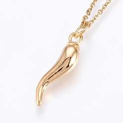 Золотой 304 подвесные из нержавеющей стали ожерелья, рог изобилия / итальянский рог корничелло, золотые, 17.71 дюйм (45 см), 1.5 мм