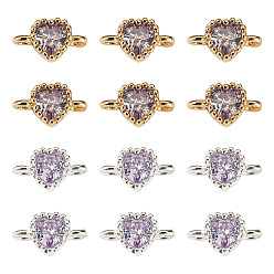 чертополох 12шт. 2 цвета латунь паве кубический цирконий звенья сердце соединительные подвески, долговечный, стойки покрытие, золотой и серебряный, без кадмия, без никеля и без свинца, чертополох, 9x5x3.5 мм, отверстие : 1.2 мм, 6 шт / цвет