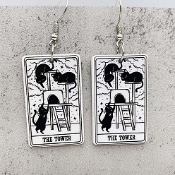 Черный Акриловые серьги-подвески с мультяшной тематикой, прямоугольник с рисунком в форме кошки, платина, чёрные, 62 мм