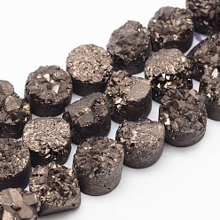 Коричневый Гальванические натуральный druzy нити кристалл кварца шарик, плоско-круглые, окрашенные, коричневые, 12x5~10 мм, отверстие : 1.5 мм, около 16 шт / нитка, 7.8 дюйм