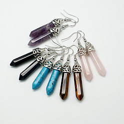 Mixed Stone Fashion Natural & Synthetic Gemstone Dangle Earrings, with Alloy Earring Hooks, 50~56x8mm, Pin: 1mm