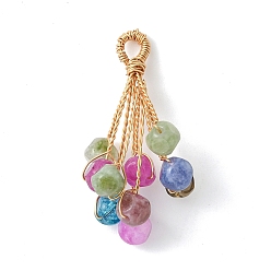 Разноцветный Подвески в виде игральных костей из натурального разноцветного турмалина, Подвески для воздушных шаров, обмотанные медной проволокой., золотые, красочный, 41x25x15 мм, отверстие : 4x3 мм