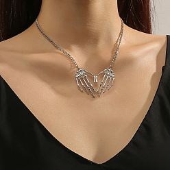 Skeleton Ожерелья с подвесками из цинкового сплава и железа на Хэллоуин, платина, сердце скелет рука, 15.75 дюйм (40 см), Кулон : 40 мм