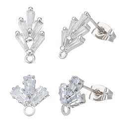 Платина Изделия из латуни, с петлями, прозрачный кубический цирконий и ушные гайки, трава, латунные фрикционные ушные гайки, платина, 14.2x7.5 мм, отверстие : 1 мм, штифты : 0.8 мм