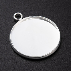 Серебро 304 Настройки кабошон из нержавеющей стали кулон, чашки безель с краями, плоско-круглые, серебряные, лоток : 25 мм, 31x27x2 мм, отверстие : 3 мм