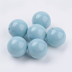 Turquoise Shell Pearl Half Drilled Beads, Round, Turquoise, 14mm, Hole: 1mm