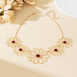 Золотой 5 Женские нагрудные ожерелья из цветочного сплава с темно-красной эмалью, золотые, 15.75 дюйм (40 см)