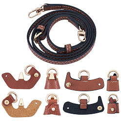 Saddle Brown Flat PU Leather Webbing Bag Straps, with PU Leather & Iron Undamaged Bag Triangle Buckle Connector, Light Gold, Saddle Brown
