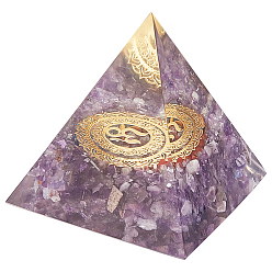 Аметист Оргонитовая пирамида, смола указал домашние художественные оформления показа, лечебные пирамиды, для снятия стресса исцеляющая медитация, с латунной фурнитурой и крошкой натурального аметиста внутри, 61x61x61 мм