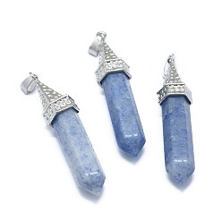 Blue Aventurine Natural Blue Aventurine Pointed Pendants, with Alloy Findings, Bullet, Platinum, 61x14.5x12.5mm, Hole: 3.5x
7.5mm
