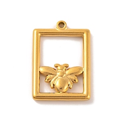 Настоящее золото 18K Ионное покрытие (ip) 304 подвески из нержавеющей стали, прямоугольник с подвесками в виде пчелок, реальный 18 k позолоченный, 29.5x20.5x4 мм, отверстие : 1.8 мм