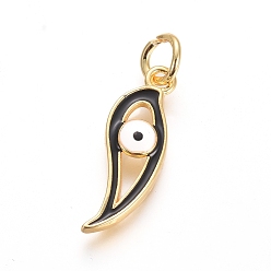 Schwarz Goldene Messinganhänger, mit Emaille und Biegeringen, langlebig überzogen, bösen Blick, Schwarz, 22.5x7.5x2.5 mm, Bohrung: 3.5 mm