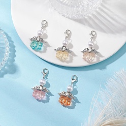 (52) Непрозрачная лаванда Подвесные украшения из прозрачного акрила в виде ангела-лотоса, с имитацией жемчуга из АБС-пластика и застежками-лобстерами из цинкового сплава, разноцветные, 39 мм