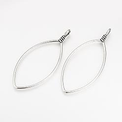 Античное Серебро Тибетский сплав стиля большие кулоны, лошадиный глаз , без кадмия и без свинца, античное серебро, 73.5x33x2 мм, Отверстие : 3.5 мм , около 250 шт / 1000 г