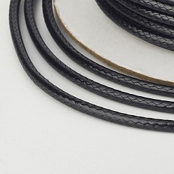 Black Eco-Friendly Korean Waxed Polyester Cord, Black, 1.5mm, about 169.51~174.98 Yards(155~160m)/Roll