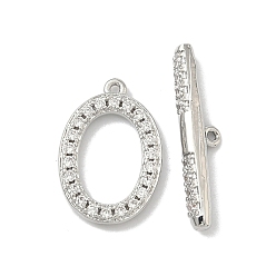 Платина Овальные застежки-тоглы из латуни с микропаве из прозрачных кубических цирконий, без кадмия и без свинца, долговечный, платина, 4.5~16.5x11~20.5x2.5~3 мм, отверстие : 0.8 мм