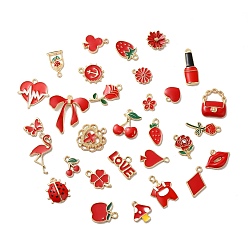 Красный Подвески из эмали и сплава, разнообразные, золотые, красные, 12~27x9~26x2~3.5 мм, отверстие : 1.6 мм, о 100pc / мешок