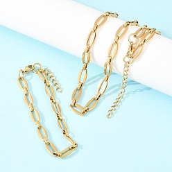 Настоящее золото 18K 304 Набор ювелирных украшений из браслета и ожерелья из нержавеющей стали с овальными звеньями, с карабин-лобстерами , ионное покрытие (ip), реальный 18 k позолоченный, 560 мм