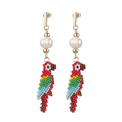 Золотой Серьги-гвоздики из стекла и натурального культивированного пресноводного жемчуга, 304 Выводы серьги из нержавеющей стали шпилька, птица, золотые, 68x13 мм