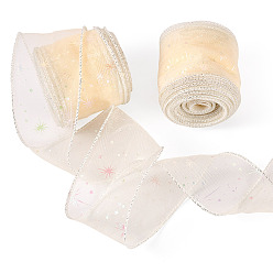 Beige Polyester Deco Mesh Ribbons, Star Pattern, Tulle Fabric, Fancy Tulle Roll Spool Fabric For Skirt Making, Beige, 2-1/8 inch(55mm)