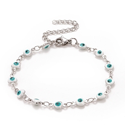 Белый Эмалевое сердце с браслетом из звеньев сглаза, 304 женские украшения из нержавеющей стали, цвет нержавеющей стали, белые, 6-3/4 дюйм (17.1 см)