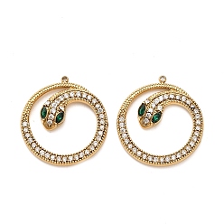 Настоящее золото 18K 304 подвески из нержавеющей стали, змея, с кубическим цирконием и стеклом, ионное покрытие (ip), реальный 18 k позолоченный, 22.5x20.5x3.5 мм, отверстие : 1 мм