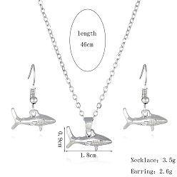 Shark Комплекты из ожерелий и висячих серег из сплава, платина, акула, 25x18 мм и 460 мм
