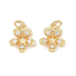 Настоящее золото 18K Латунные микропаве прозрачные кубические циркониевые подвески, цветок, долговечный, без кадмия и без свинца, стойки покрытие, с целью перехода в кольце, реальный 18 k позолоченный, 12.5x11x4 мм, отверстие : 3.4 мм