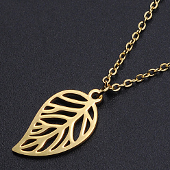 Golden 201 Stainless Steel Pendants Necklaces, with Cable Chains and Lobster Claw Clasps, Leaf, Golden, 17.71 inch(45cm), 1.5mm