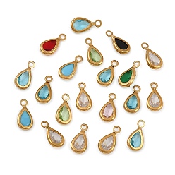 Teardrop 304 подвески из нержавеющей стали и стекла, золотые, очарование слезы, 9x5x2 мм, отверстие : 1.2 мм