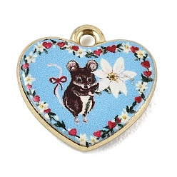Mouse Печатные подвески сплава, талисманы в виде сердца и животных, стойки покрытие, без кадмия и без свинца, золотые, Небесно-голубой, мышь, 17x17.5x3~3.5 мм, отверстие : 1.6 мм