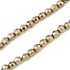 Светло-Золотое Покрытие Гальванизированный синтетический магнитный гематит, граненые, круглые, свет позолоченные, 3.5x3 мм, отверстие : 0.9 мм, около 120~122 шт / нитка, 15.16~15.35'' (38.5~39 см)