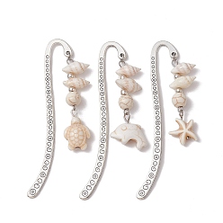 Античное Серебро 3 шт. 3 стили крючков из цинкового сплава, закладки, Подвеска-закладка из синтетических бирюзовых бусин в виде морской звезды, дельфина, черепахи, античное серебро, 83 мм, 1 шт / стиль