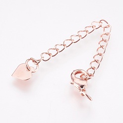 Розовое Золото Латунный удлинитель цепи, с карабин-лобстерами , без кадмия, без никеля и без свинца, долговечный, сердце, розовое золото , 67x3 мм, отверстия: 2.5 мм, застежки: 10x6x3 мм