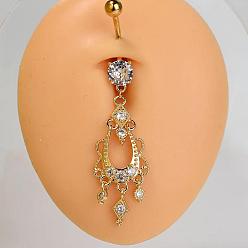 Teardrop 304 Кольца для живота в форме изогнутой штанги из нержавеющей стали с прозрачным кубическим цирконием, золотые, слеза, 64 мм