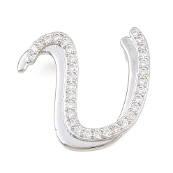 Letter U Pendentifs en laiton zircon cubique transparent, charmes de lettre, plaqué longue durée, crémaillère plaquage, sans plomb et sans cadmium, platine, lettre u, 25x26x6.5mm, Trou: 3mm