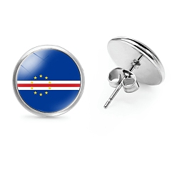 Средно-синий Плоские круглые стеклянные серьги-гвоздики на тему национального флага, серьги из платинового сплава, светло-синий, 12 мм