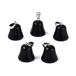 Обсидиан Природные подвески обсидиана, колокол прелести, с защелкой из нержавеющей стали на поручнях, цвет нержавеющей стали, 17~18.5x15.5~16 мм, отверстие : 5.5x3 мм