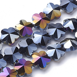 Черный Гальванические стеклянные бусины, с покрытием AB цвета, граненые, цветка сливы, чёрные, 13x13.5x8.5 мм, отверстие : 1 мм